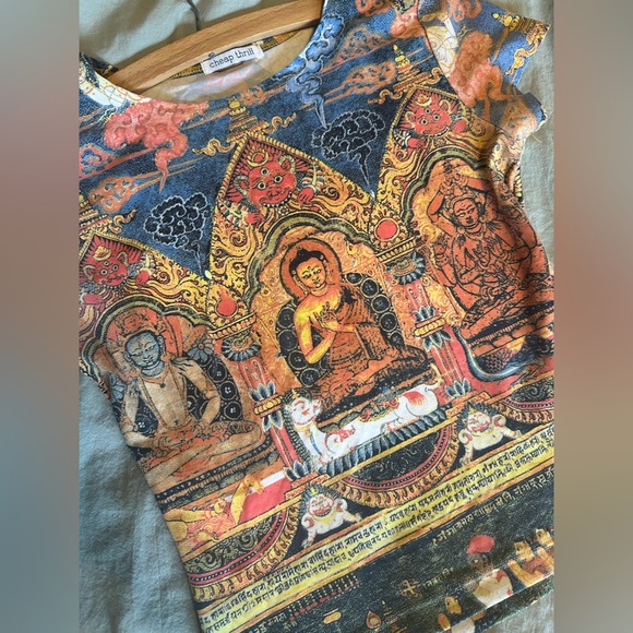 90s/Y2K Buddha Print ASO Gabrielle Union 10 Things I Hate About You baby tee - S - Picture 6 of 14